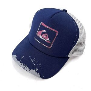 Quiksilver Logo Gray Blue Mesh Snap Back Trucker Cap Hat Mens